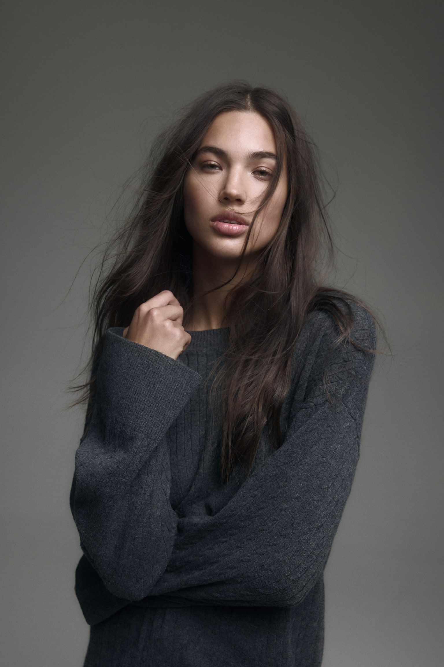 Cable-knit dress - Dark grey marl/Cream/Black - 5