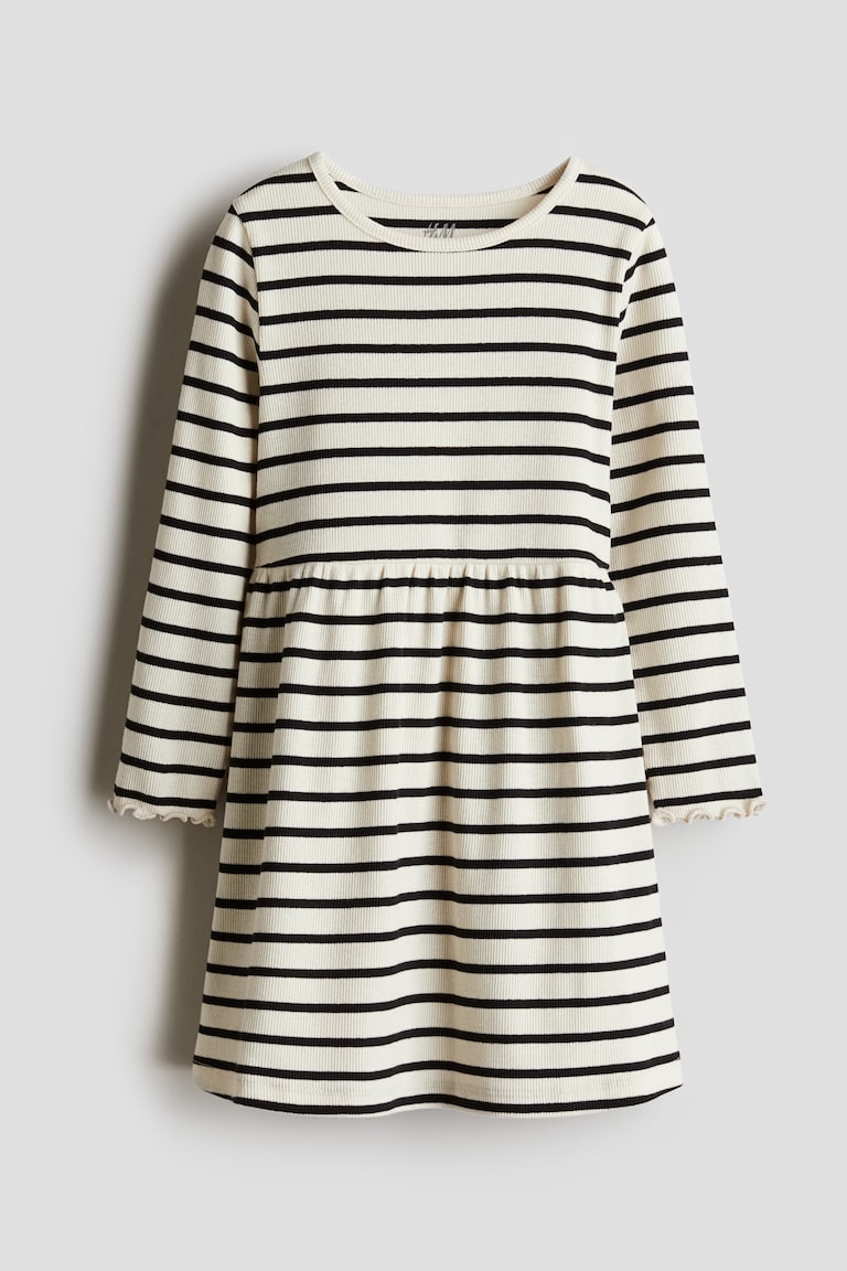 Girls - Cream/Striped Ribbed Jersey Dress - Size: 2T (1 -2Y) - H&M