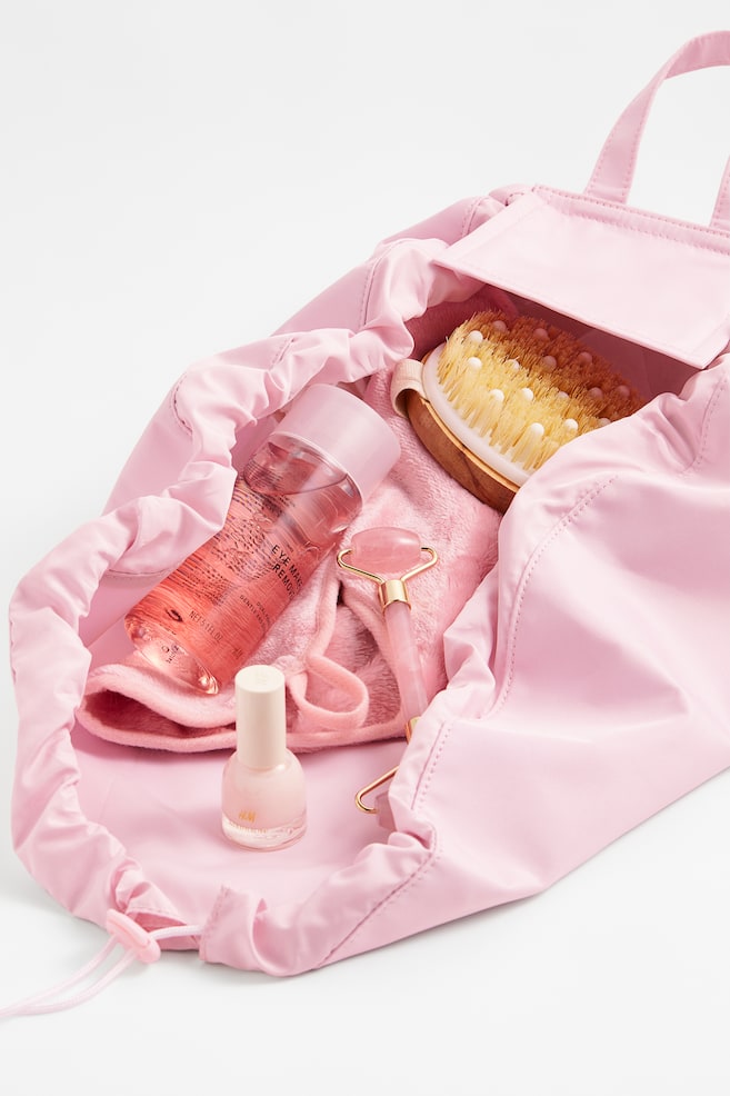 Lay flat drawstring make-up bag - Baby pink - 4