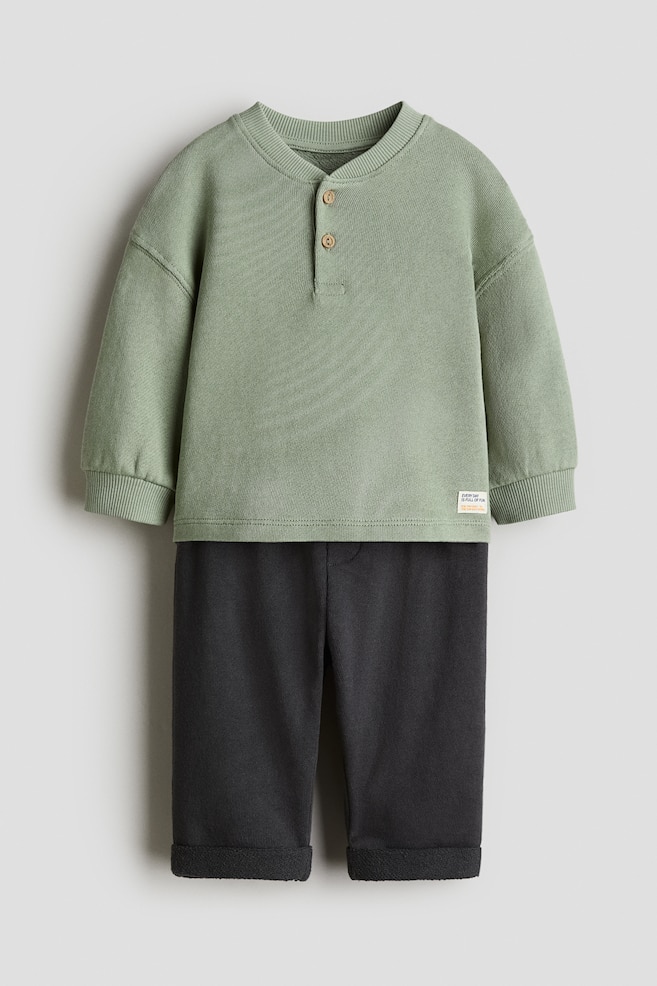 2-piece sweatshirt set - Green/Dark grey/Navy blue/Striped - 1
