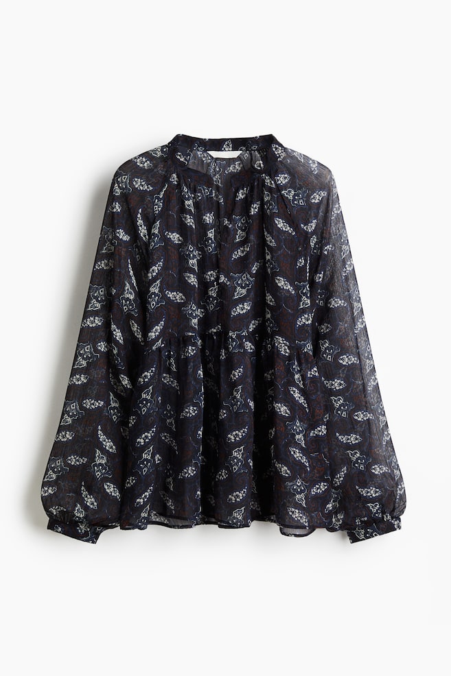 Patterned chiffon blouse - Navy blue/Paisley pattern - 1