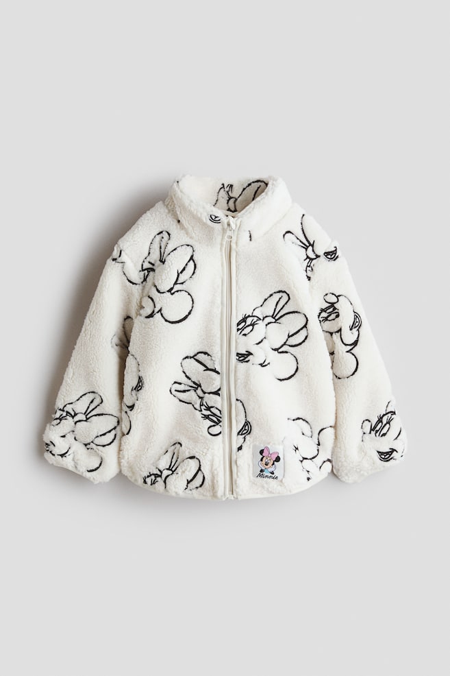 Embroidered-Motif Teddy Fleece Jacket - Cream/Minnie Mouse - 1
