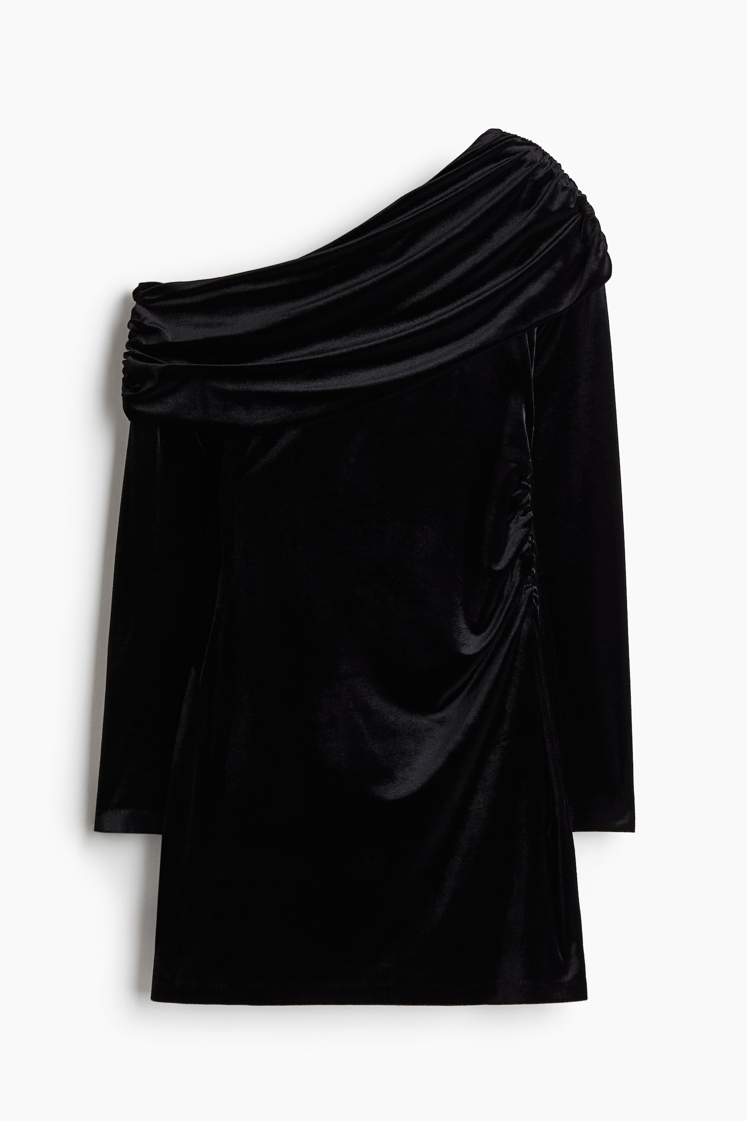 One Shoulder Velour Dress - Black/Slate blue - 2