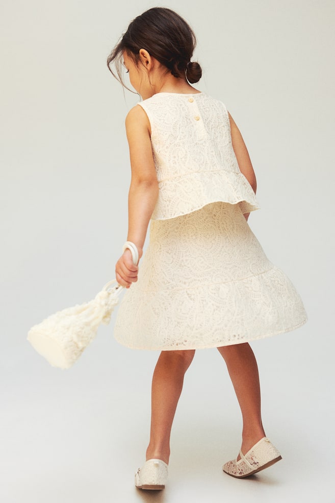 2-piece lace top and skirt set - Cream - 6