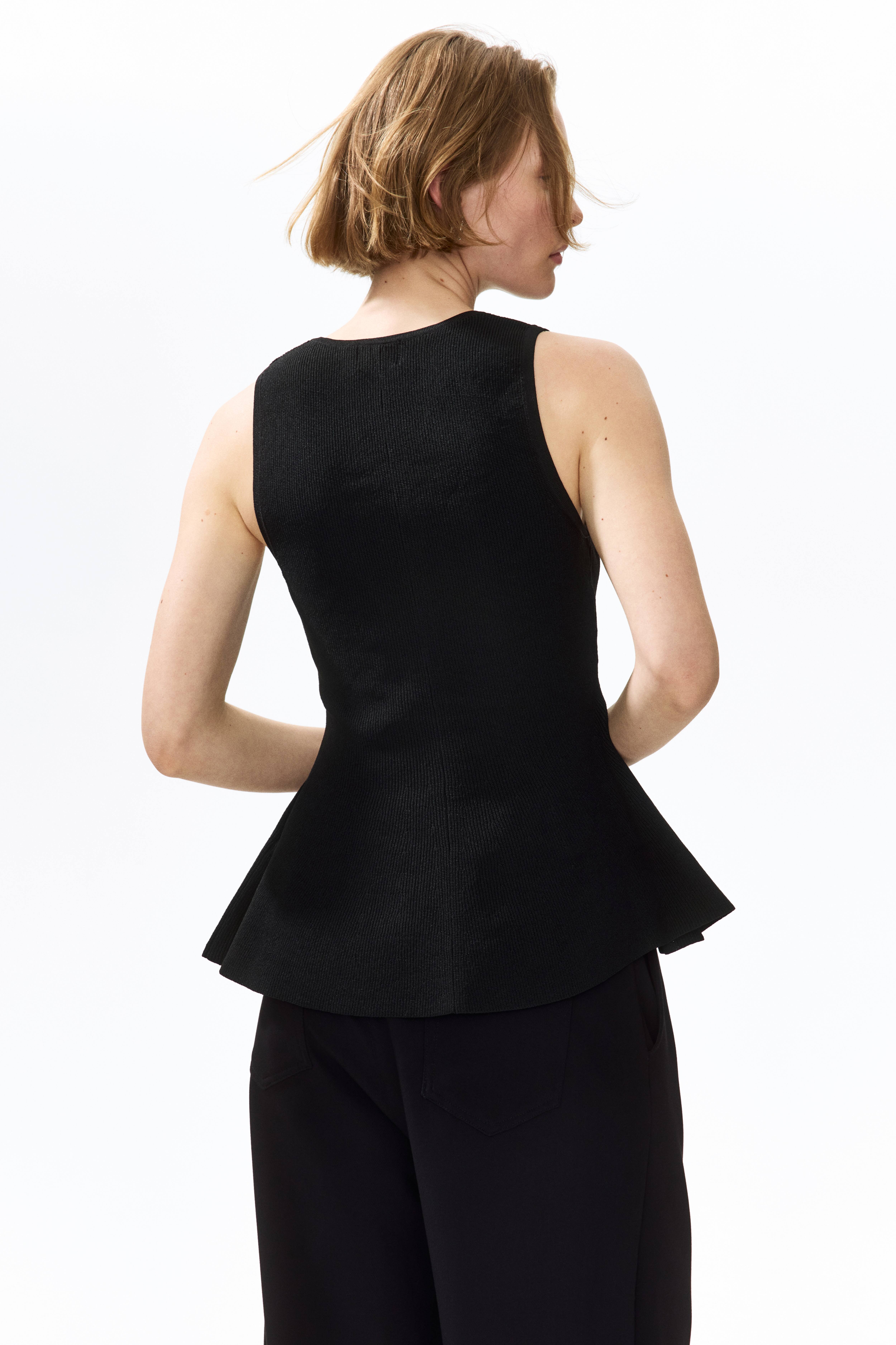 Rib-Knit Peplum Sleeveless Top