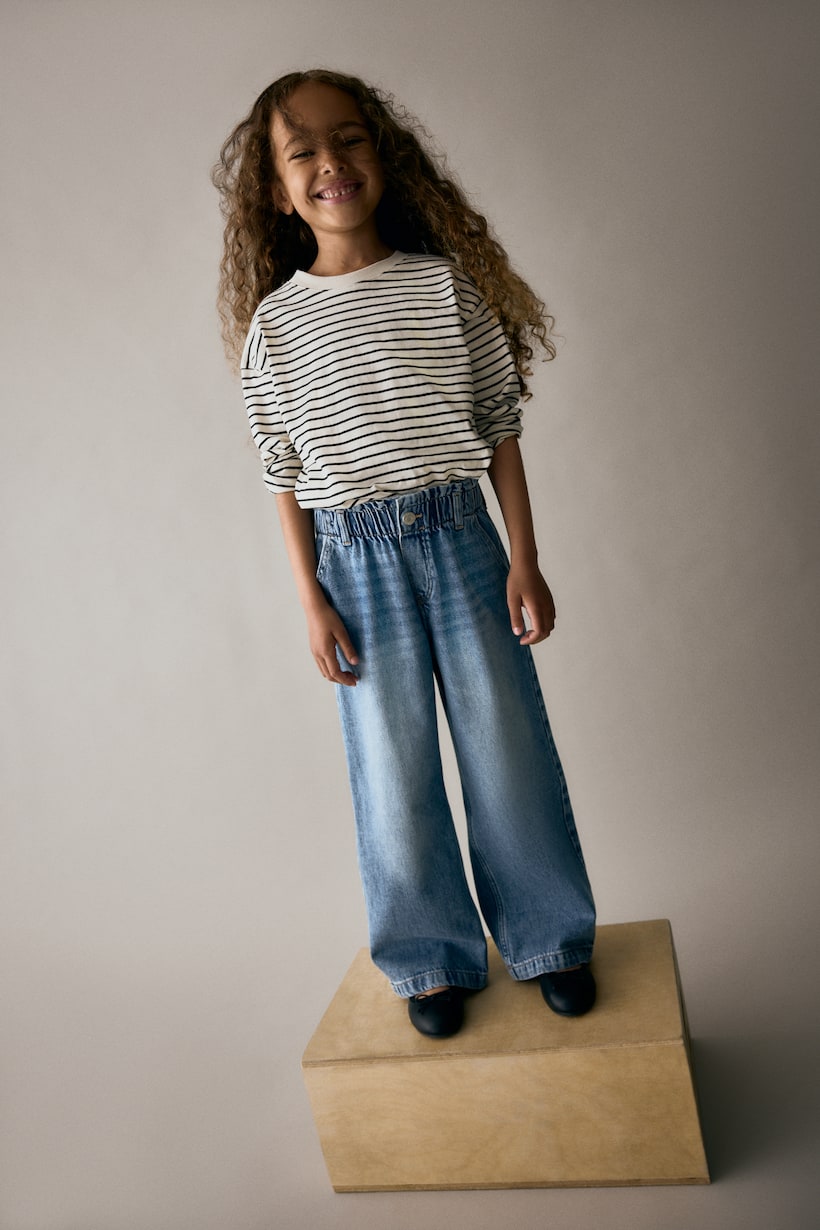 Jeans Baggy Filles Domueay - Taille Haute Élastique, Coupe Large Et Confortable - Pour 6 à 15 Ans - Style Streetwear Décontracté