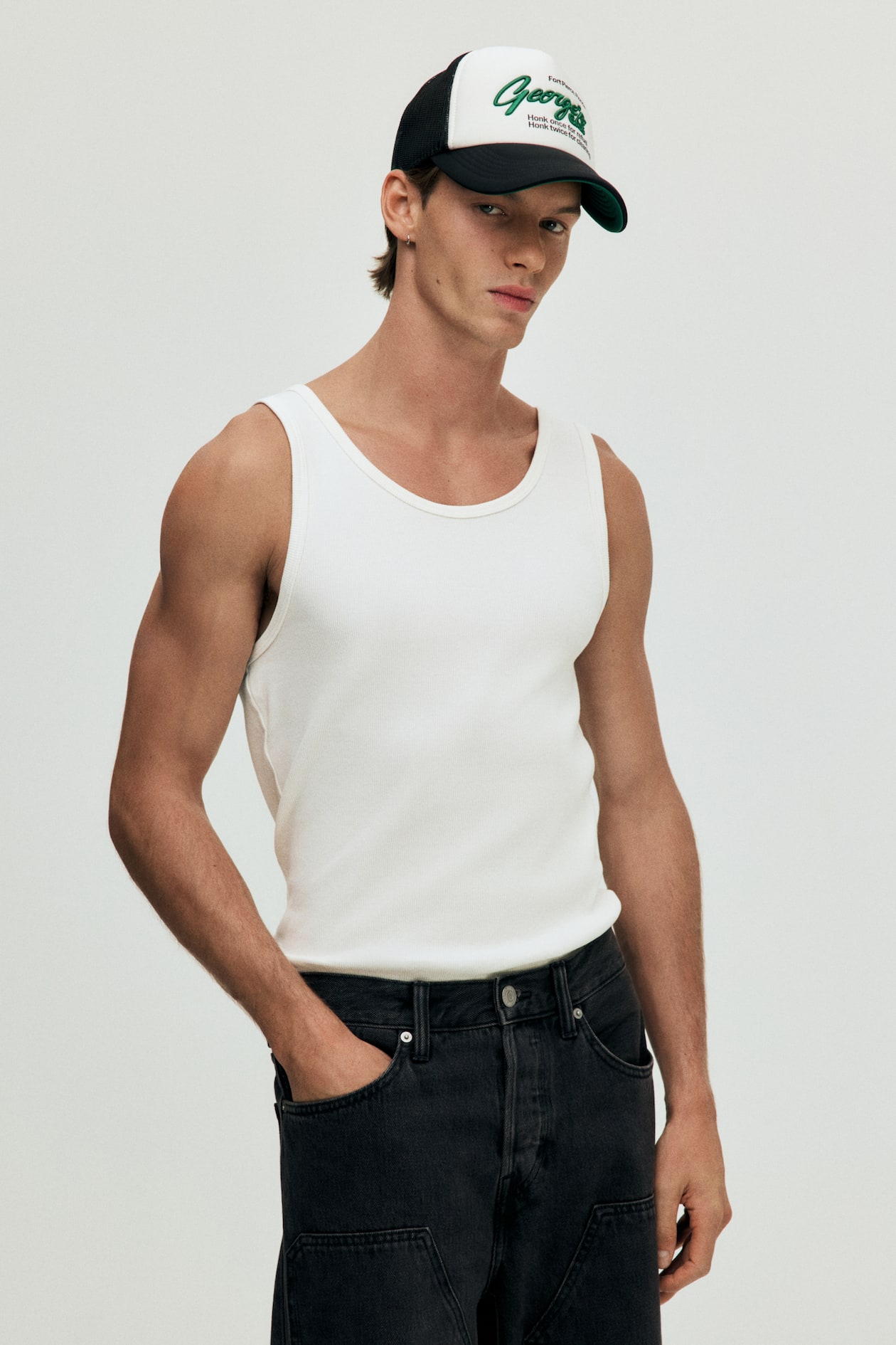 Slim Fit Ribbed vest top White Men H&M IN