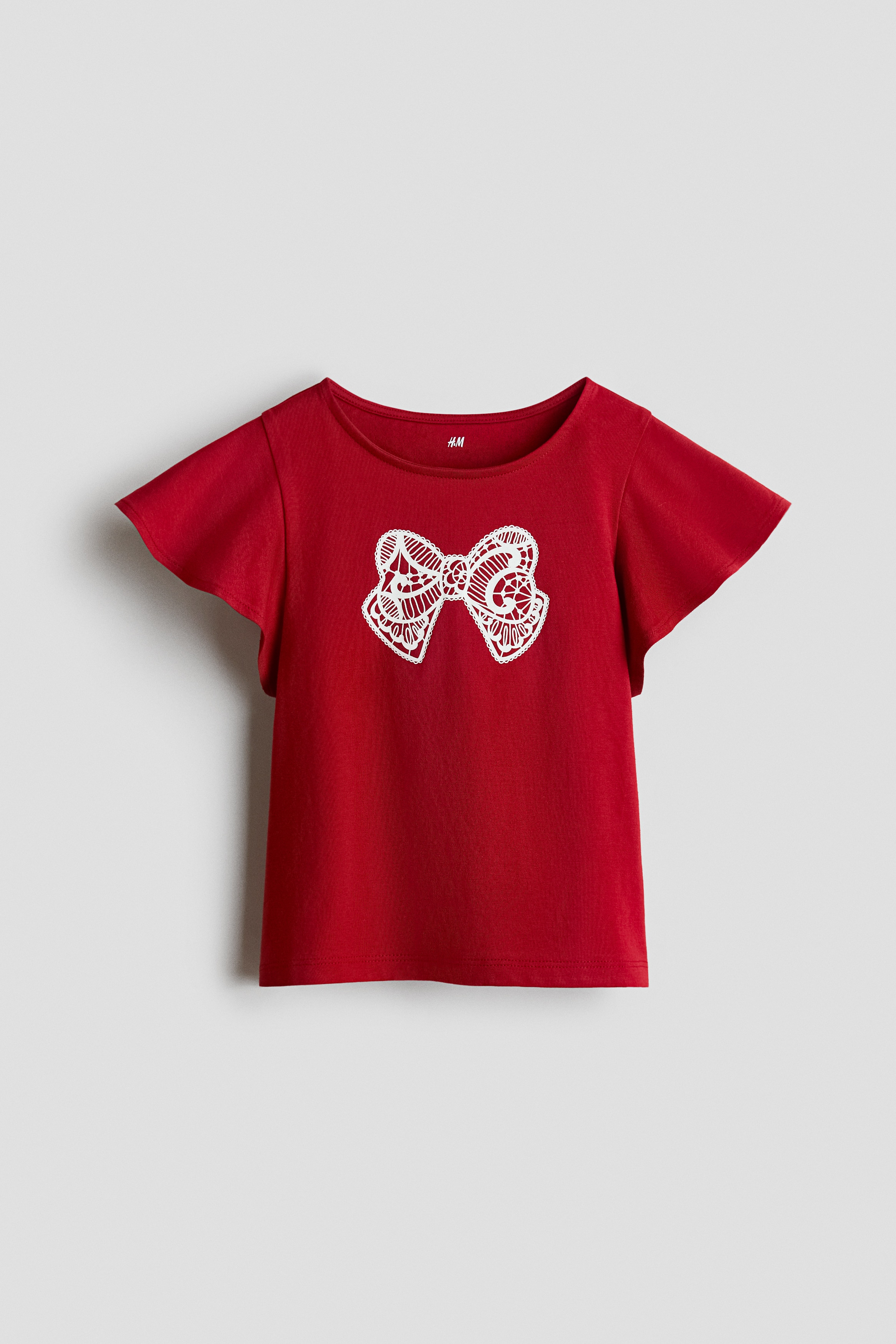 Printed flutter-sleeved top - Red/Bow/Cream/Horses