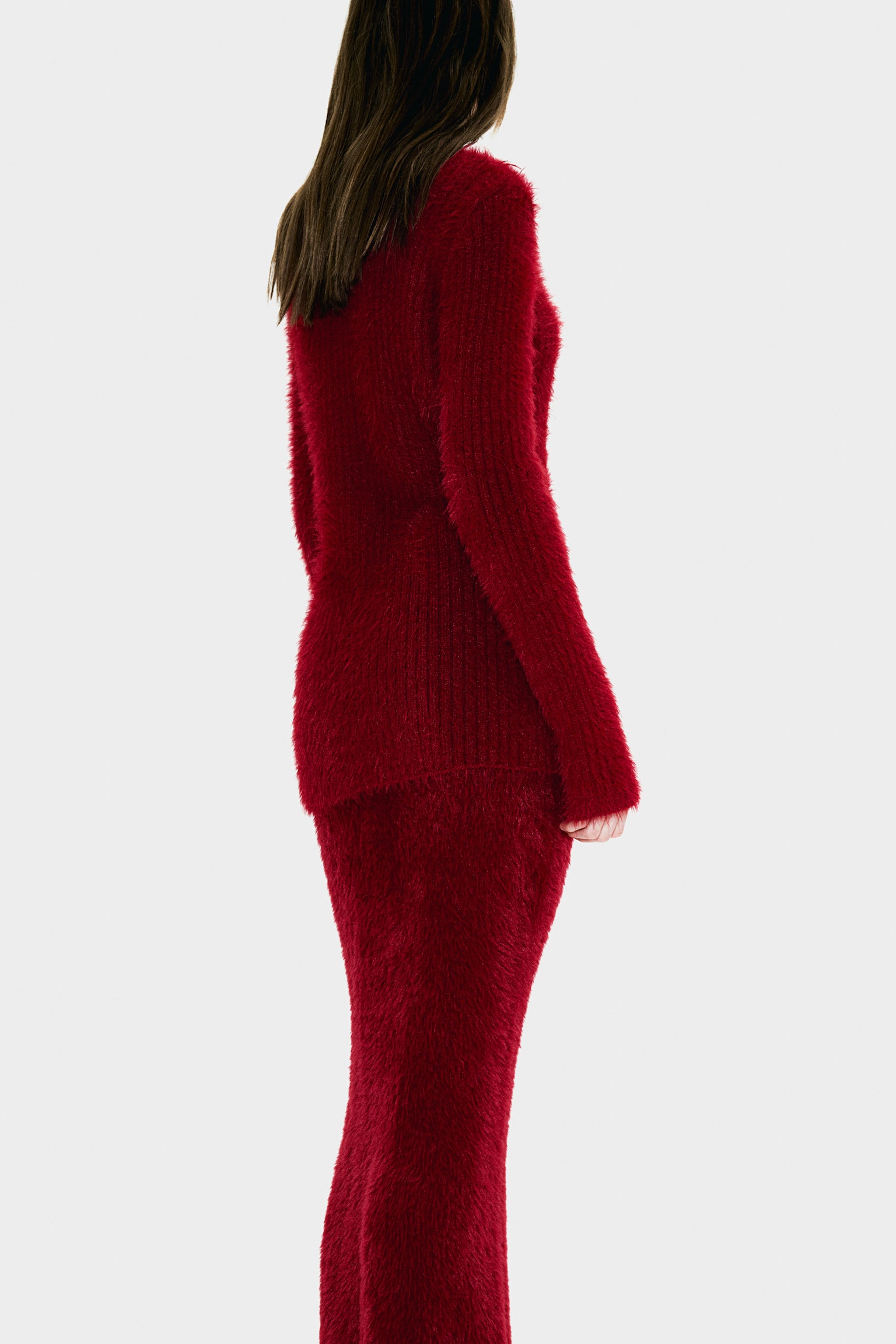 Fluffy-knit jumper - Dark red/Cream - 3