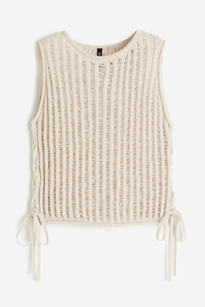 Ladder-stitch-look knitted vest top - Light beige/Cream/Light khaki green - 2