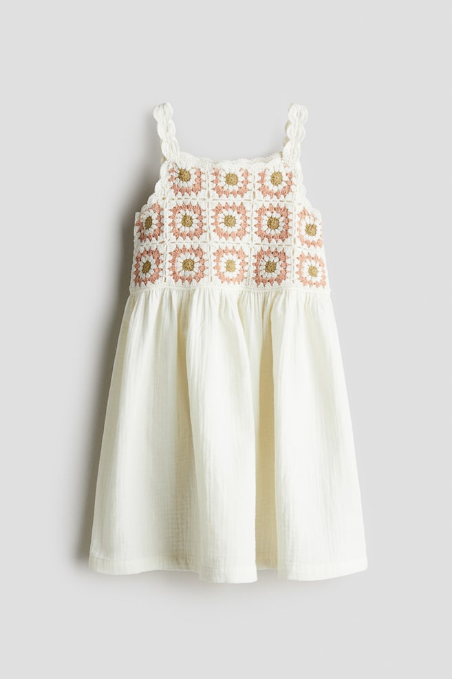 Cotton crochet-look dress - White/Patterned - 1