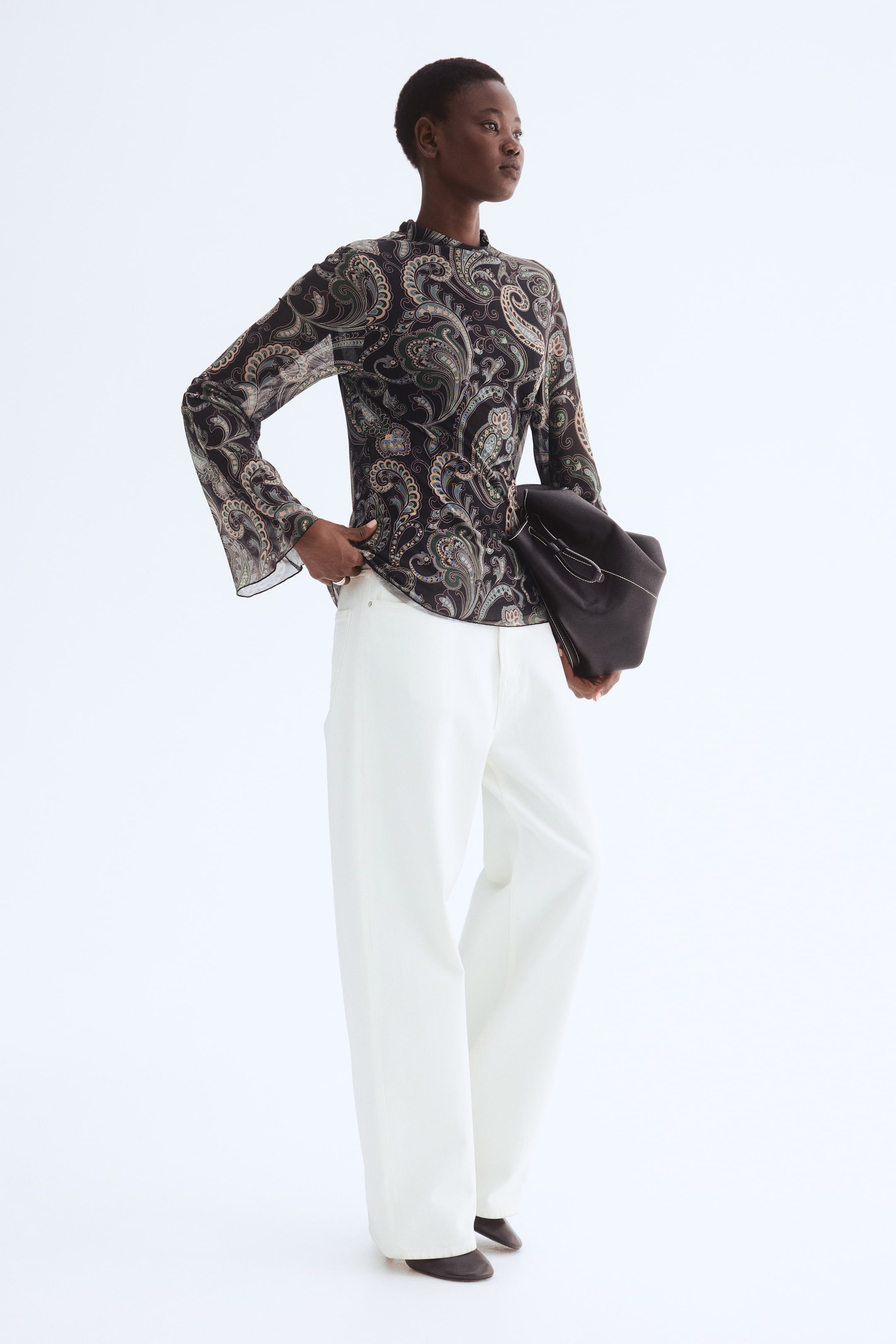 Преглед на по-голямо изображение: Блуза от мрежеста материя - Тъмнокафяв/С пейсли десен - ЖЕНИ | H&M BG 1