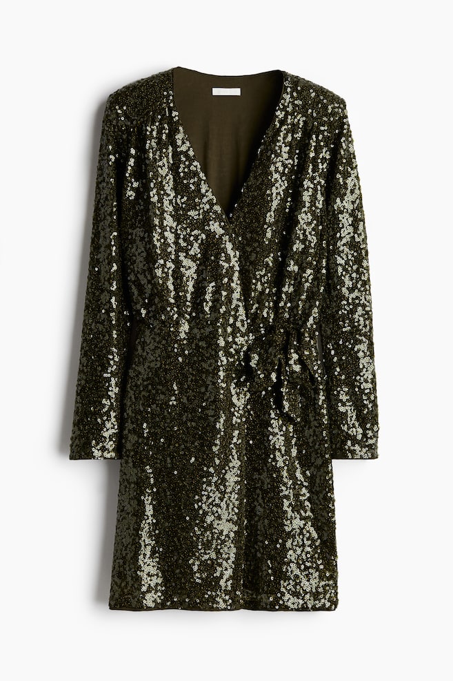 Paillettenkleid im Wickelschnitt - Dunkelgrün/Schwarz/Goldfarben - 1