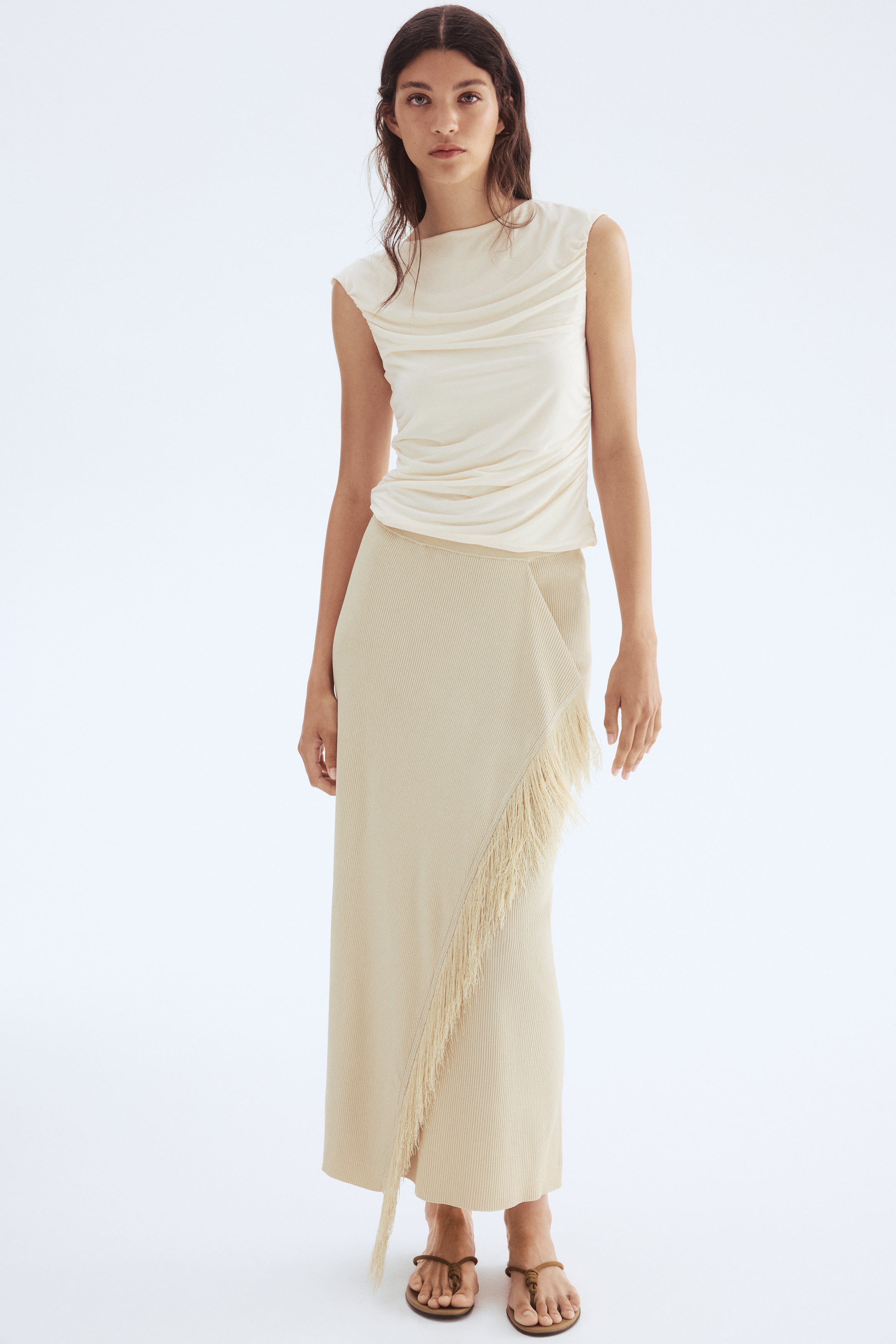 Draped cap-sleeved top