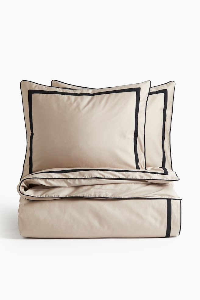 Egyptian Cotton King/Queen Duvet Cover Set - Beige/patterned/White - 1
