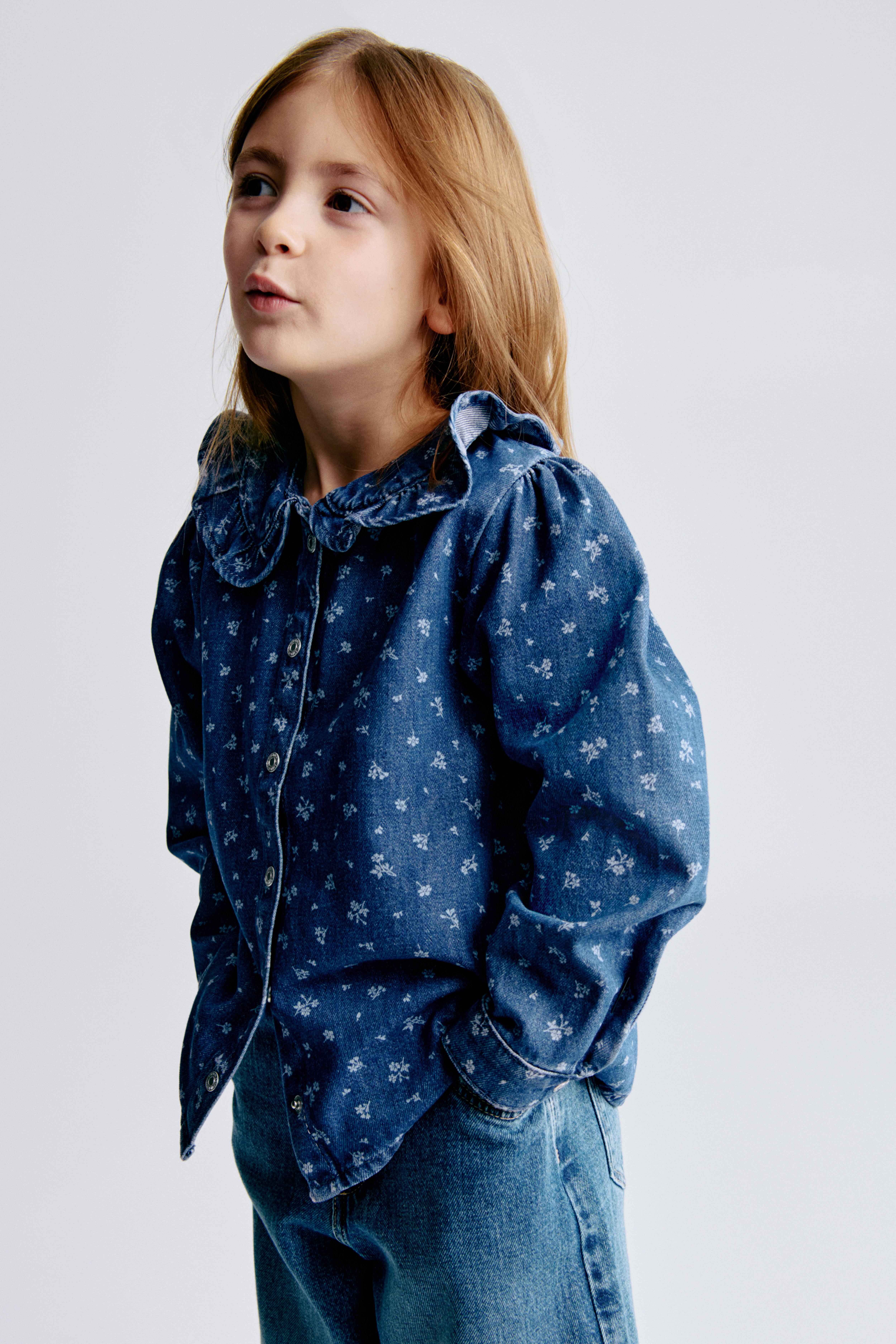 Ruffle-Collar Denim Blouse