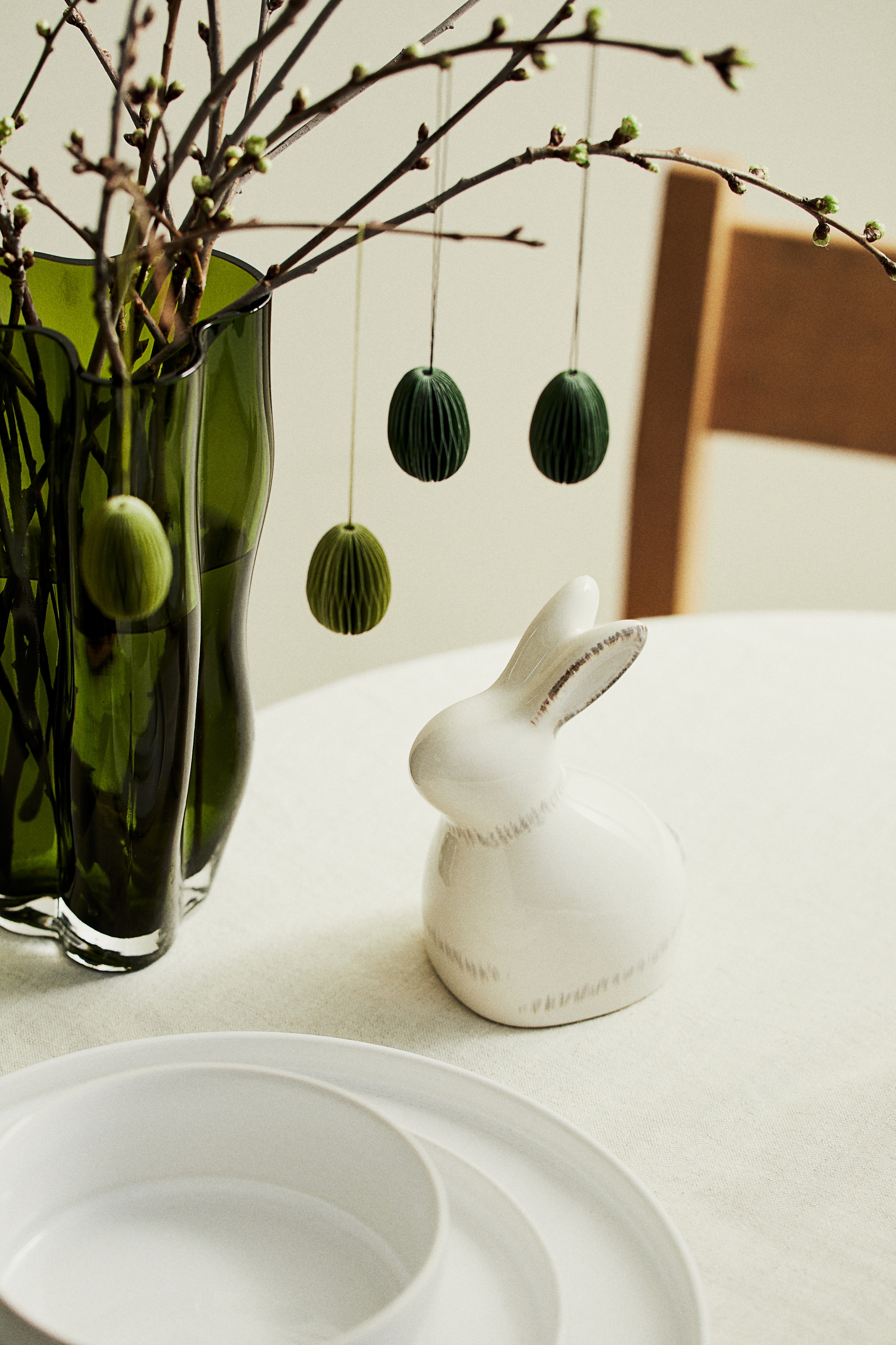 Lapin de Pâques en grès cérame - Blanc/Jaune clair/Blanc