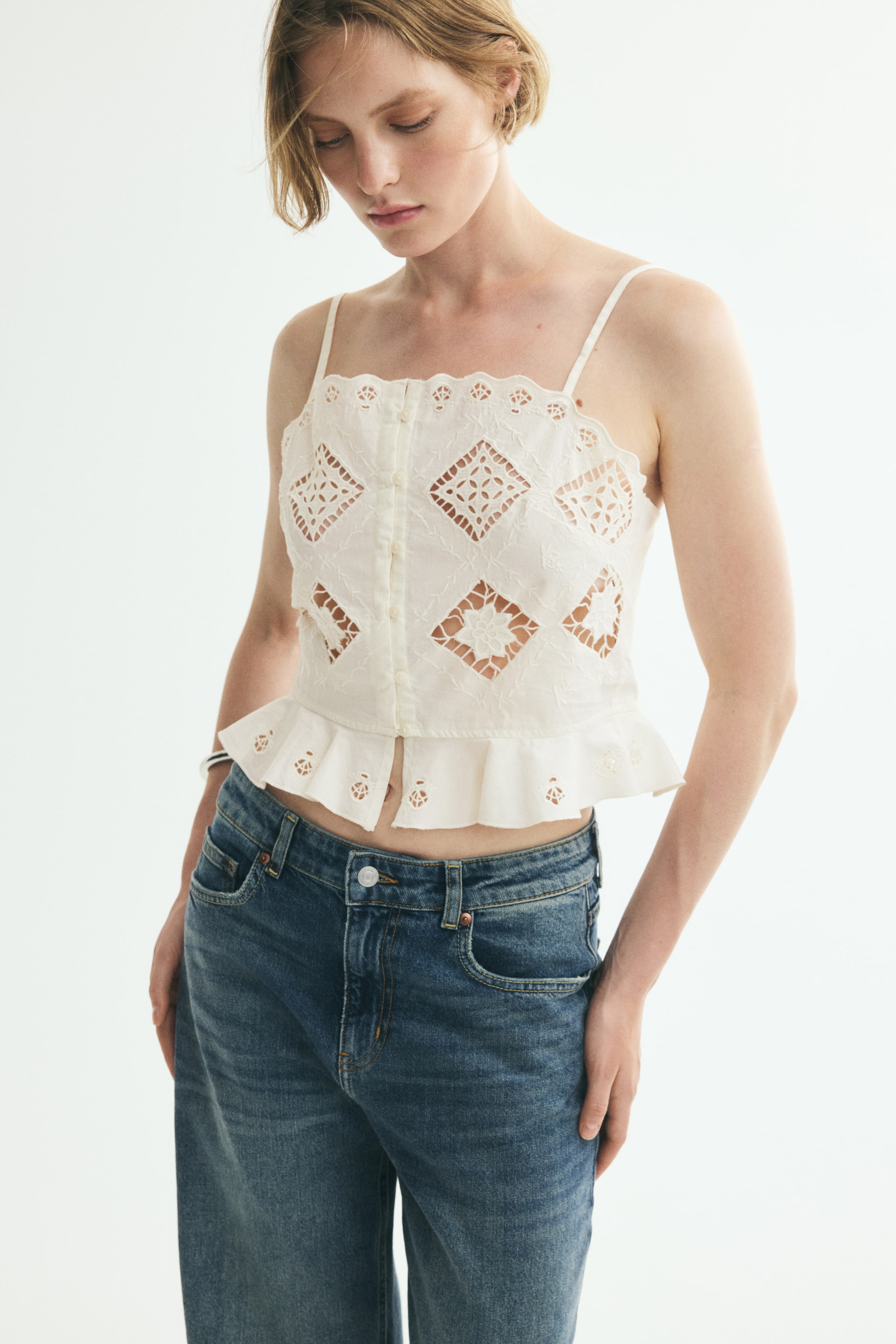 Cropped Top with Eyelet Embroidery