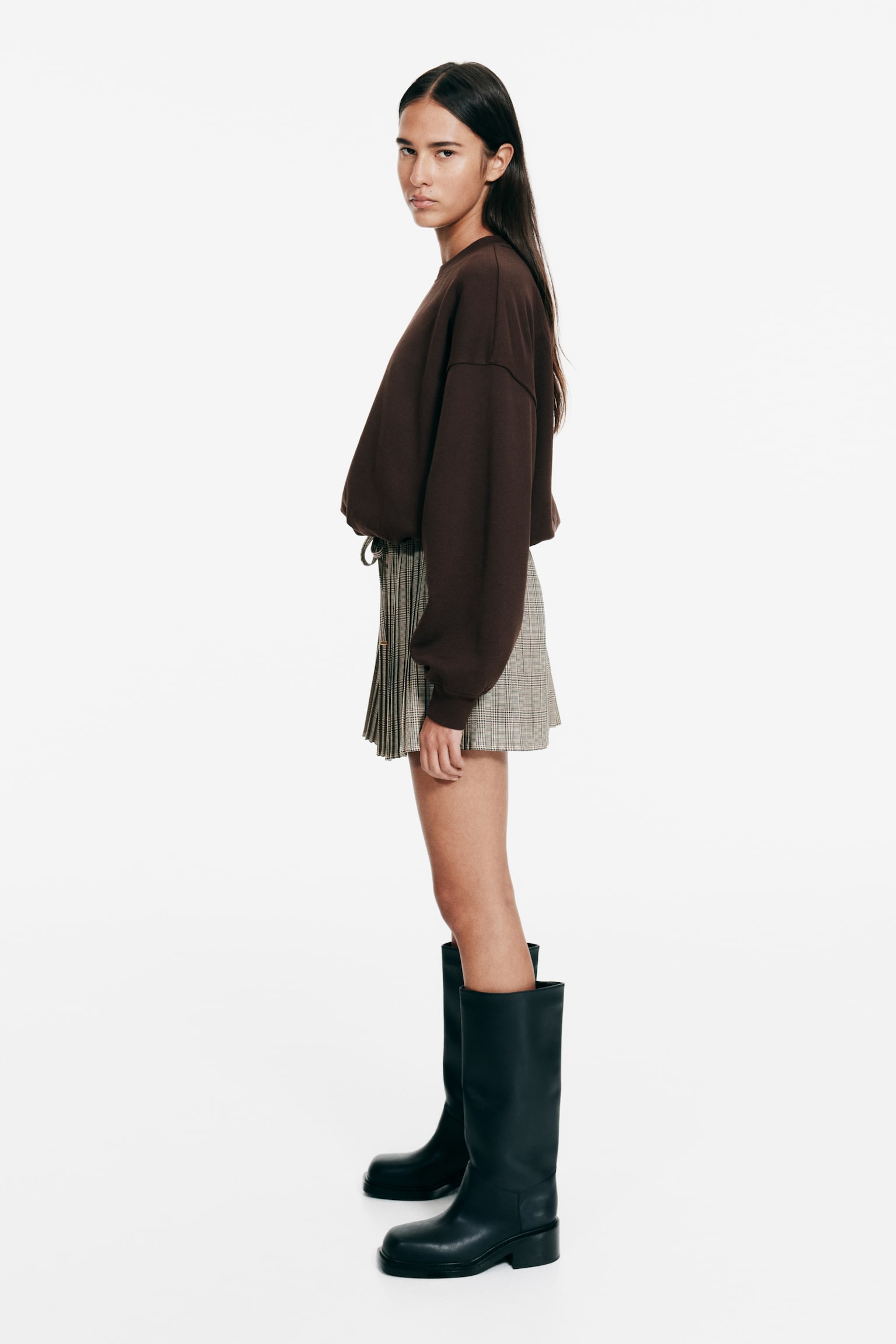 Oversized sweatshirt - Tmavohnedá/Svetlosivá melírovaná - 6