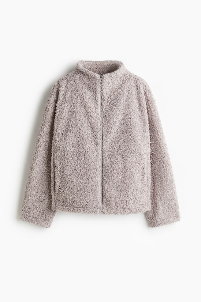 Oversized Teddy Fleece Jacket - Light gray/Light beige - 1