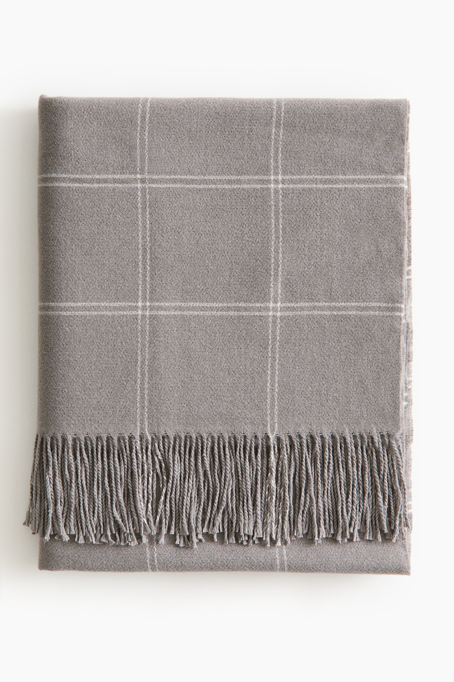 Fringed Throw - Light gray/checked/Taupe/Cream