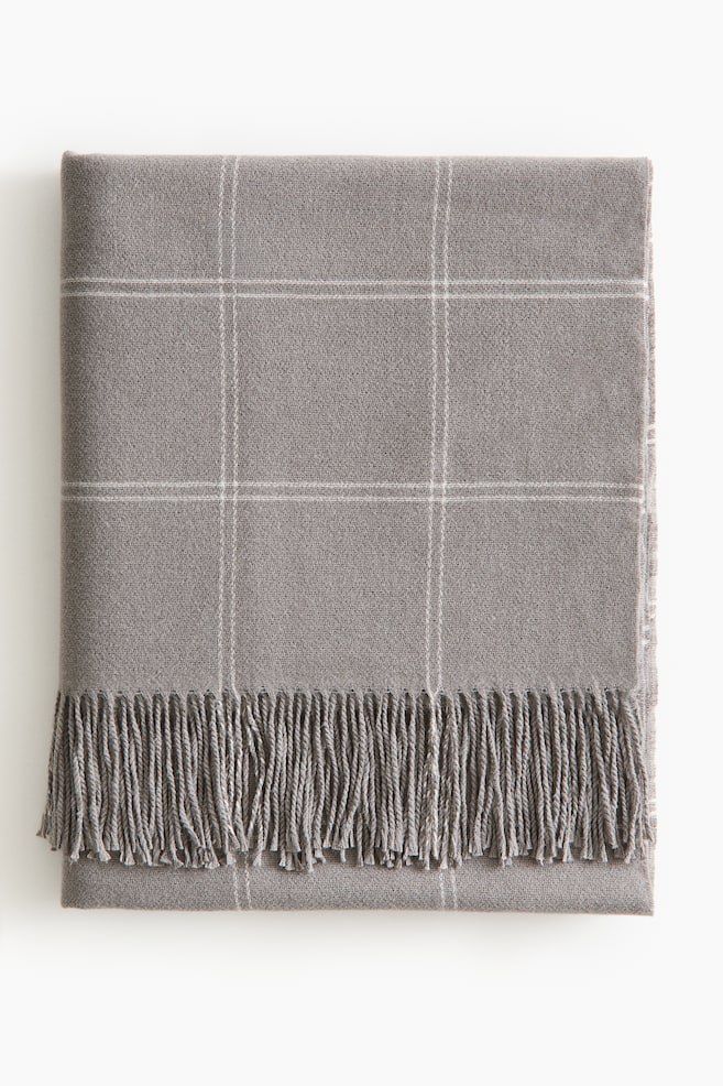 Fringed blanket - Light grey/Checked/Mole/Dark plum red/Cream/Cream/Checked/Dark grey - 1