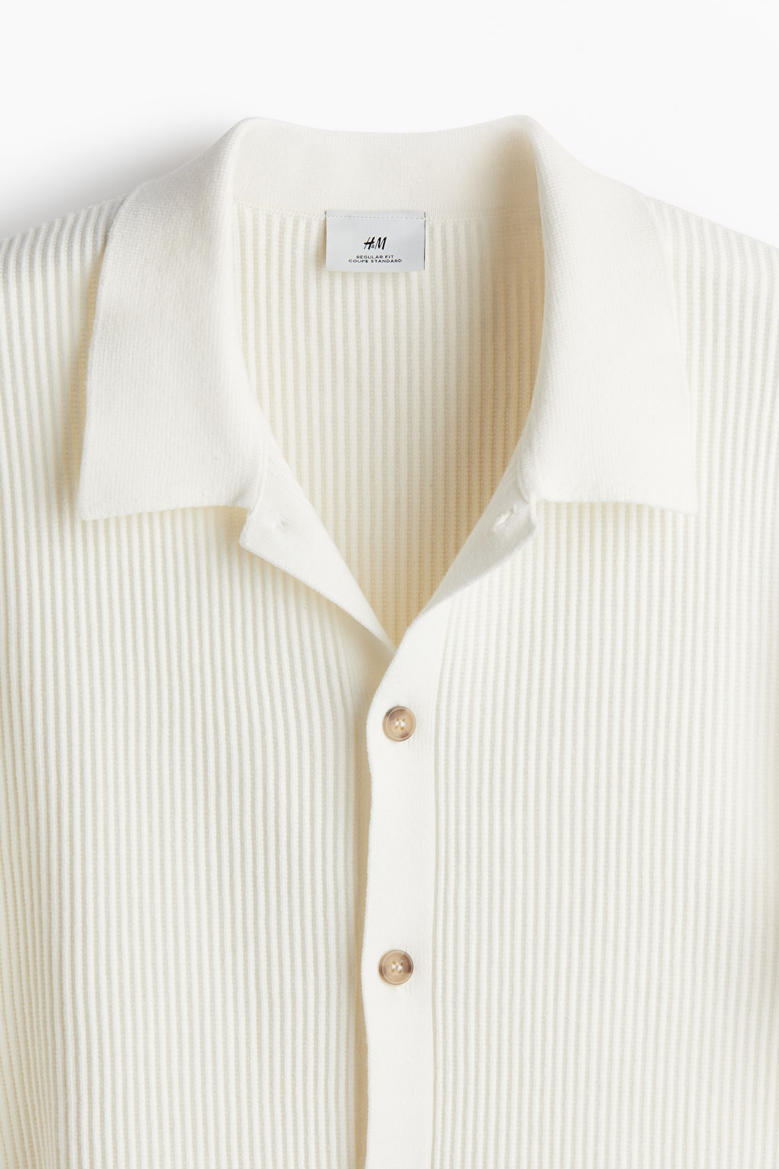 Regular Fit Rib-knit resort shirt - Cream/Dark beige/Navy blue - 5