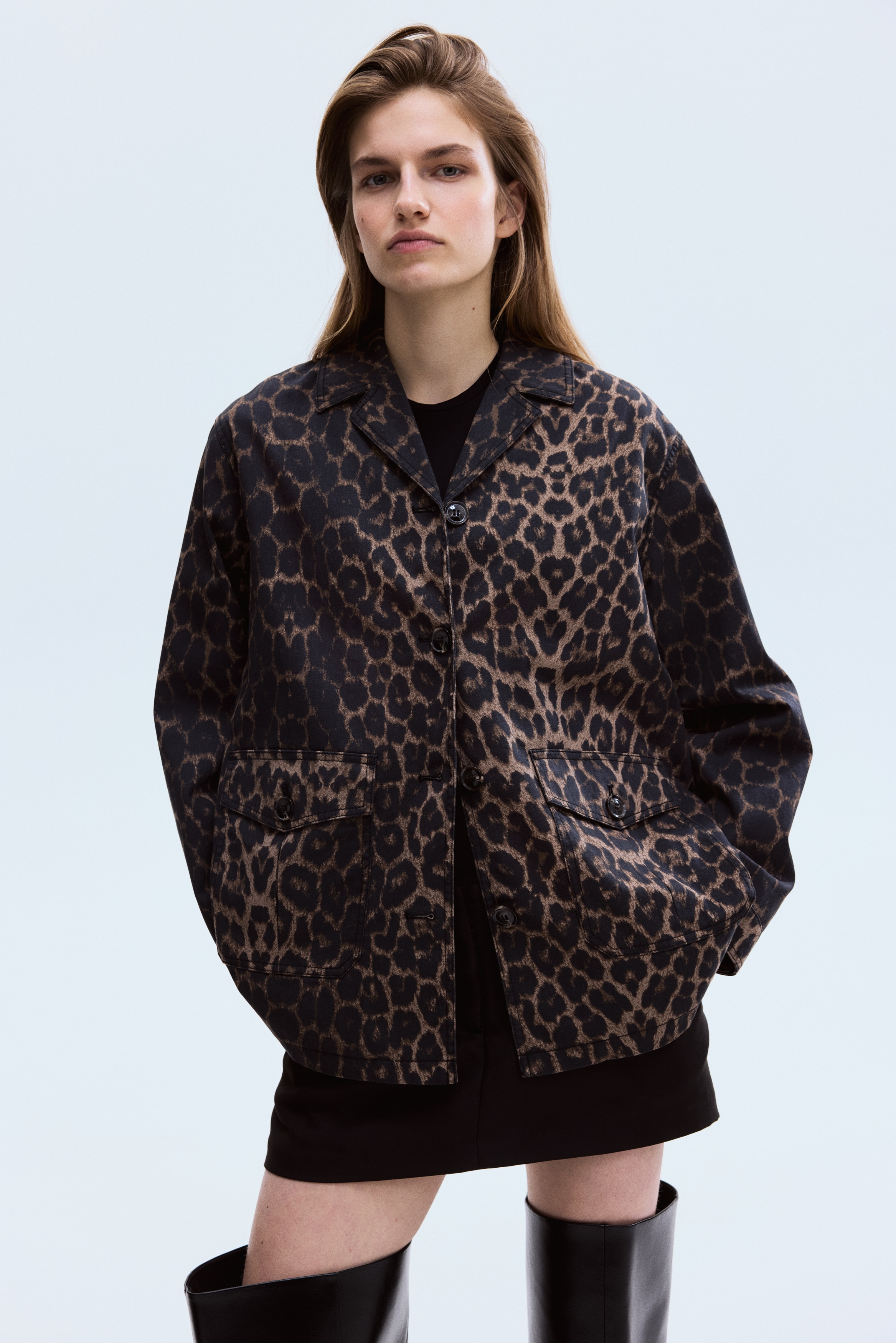 Twill jacket - Brown/Leopard print
