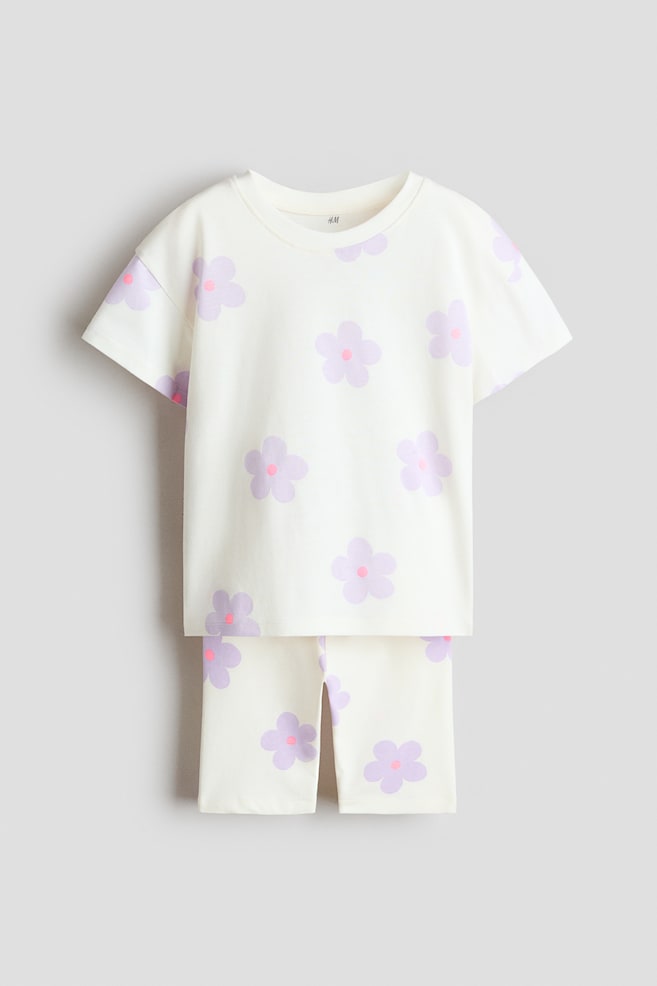 Ensemble 2 pièces en jersey de coton - Blanc/fleuri/Crème/Gelato/Rose/Beach Day/Rose clair/croissant/Turquoise clair/cerises/Beige clair/cœur/Crème/cerises - 1