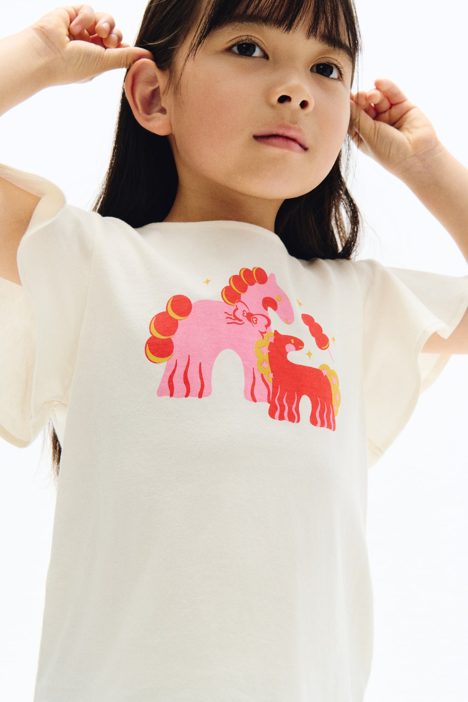 Printed flutter-sleeved top - Cream/Horses/Red/Bow - 4