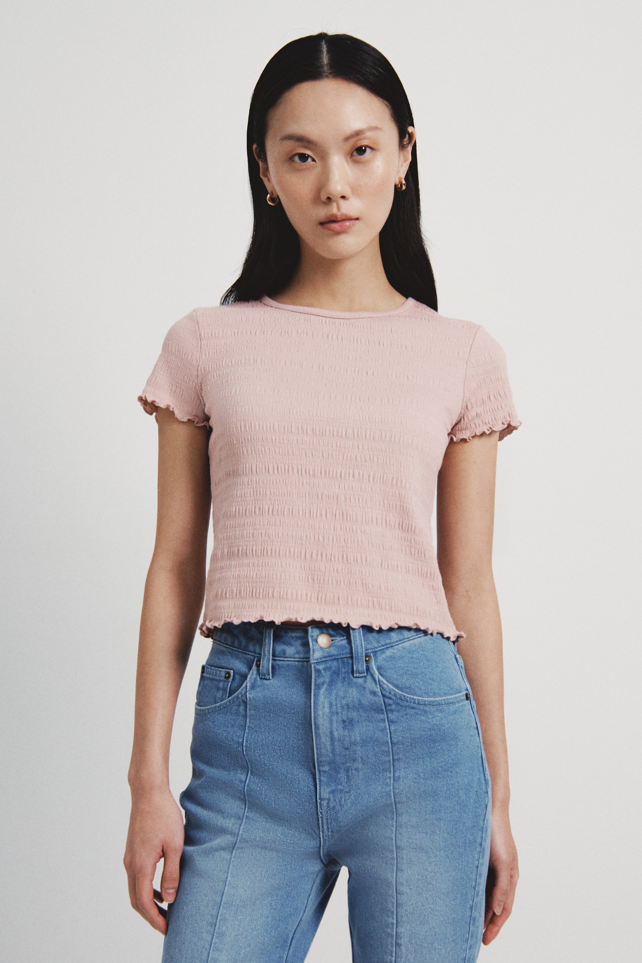 View larger image: Smocked top - Powder pink - Ladies | H&M SG 2