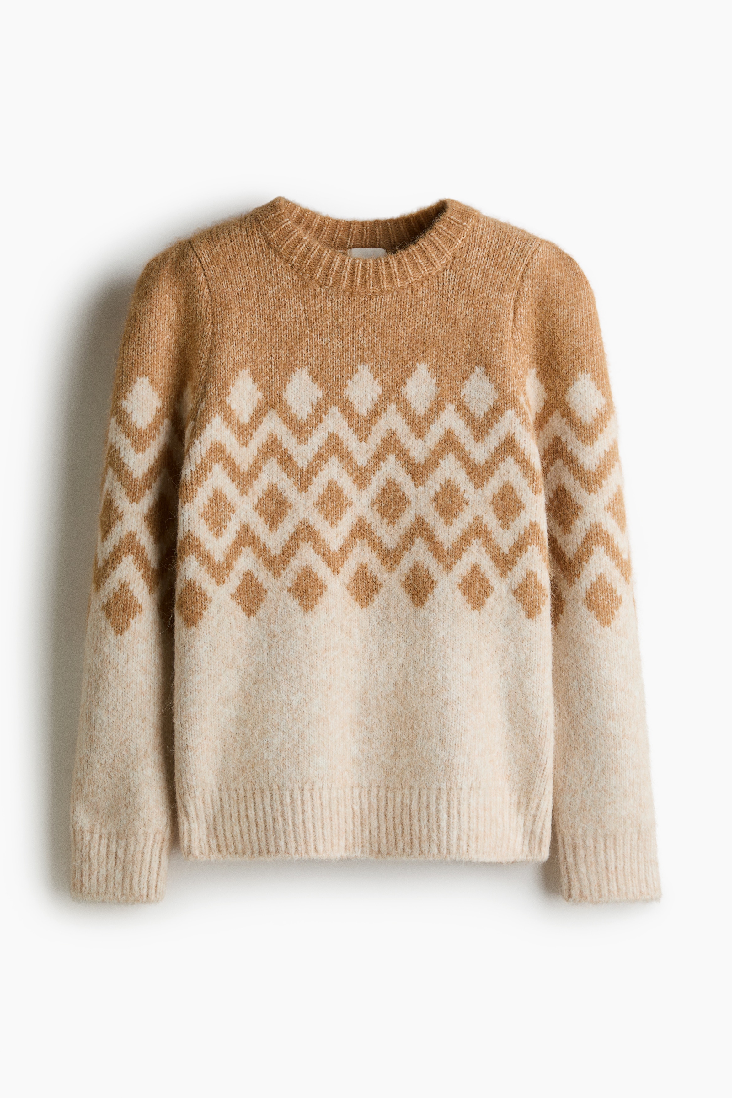 Jacquard-knit jumper - Beige/Patterned/Light green