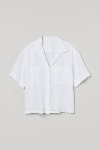 Linen resort shirt - Short sleeve - Regular length - White - Ladies | H ...