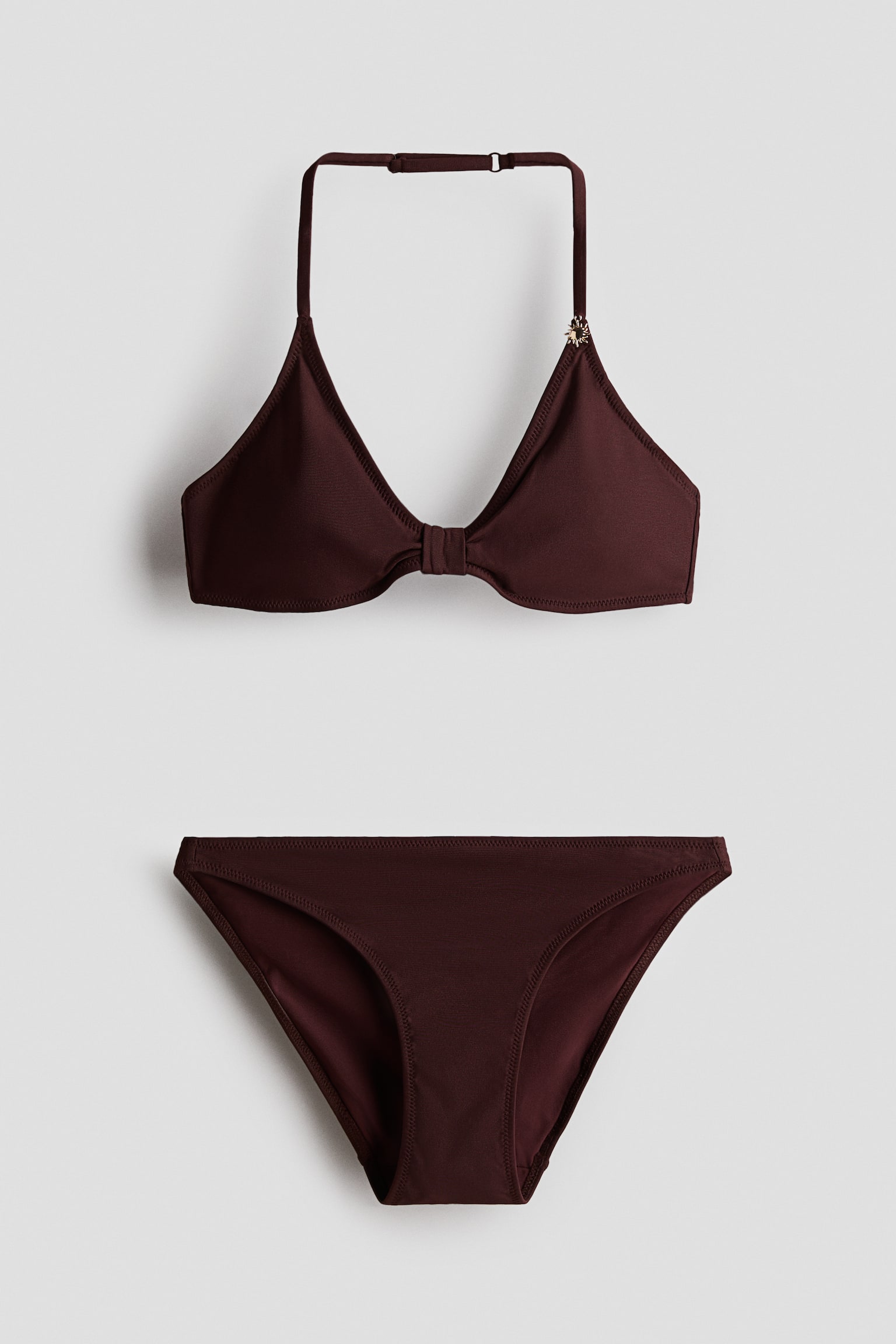 Charm-detail bikini - Mørkebrun/Lyseblå/Mønstret/Hvid/Palmer