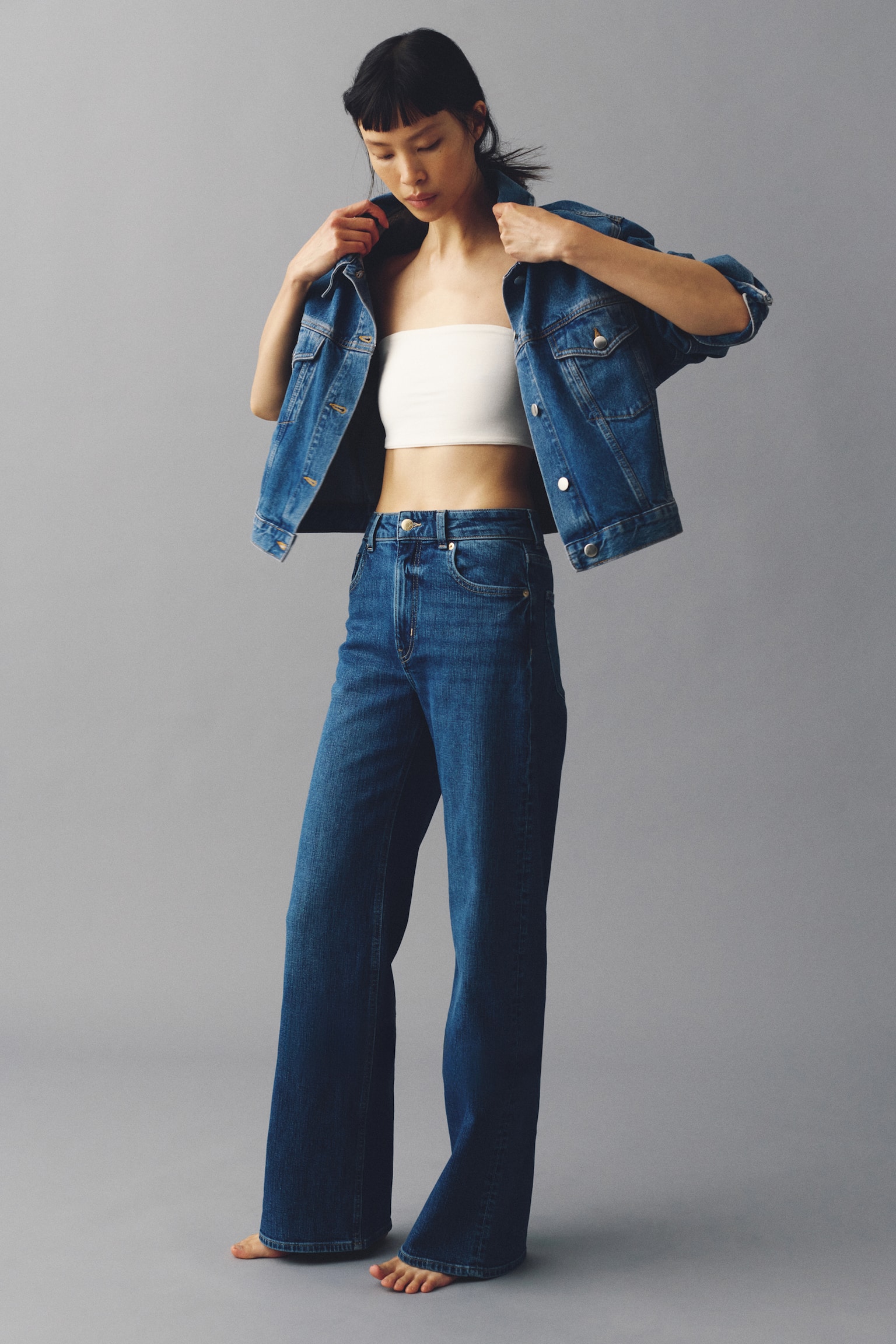 하이웨이스트 와이드 진 - 데님 블루/다크 데님 블루/화이트/화이트/라이트 데님 블루/다크 데님 그레이/라이트 데님 블루/다크 데님 블루/데님 블루/다크 데님 블루/네이비 데님 블루 - 1