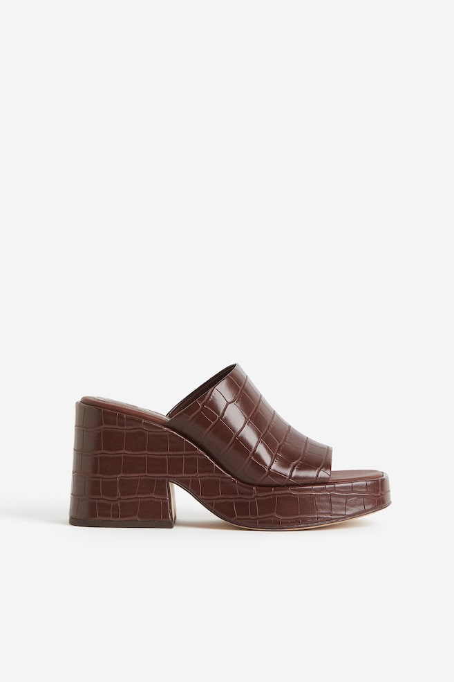 Heeled platform sandals - Brown/Crocodile-patterned/Denim blue - 1