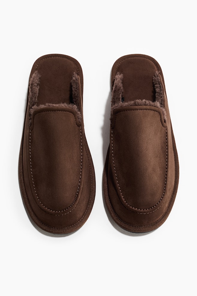 Warm-lined slippers - Dark brown/Black - 1