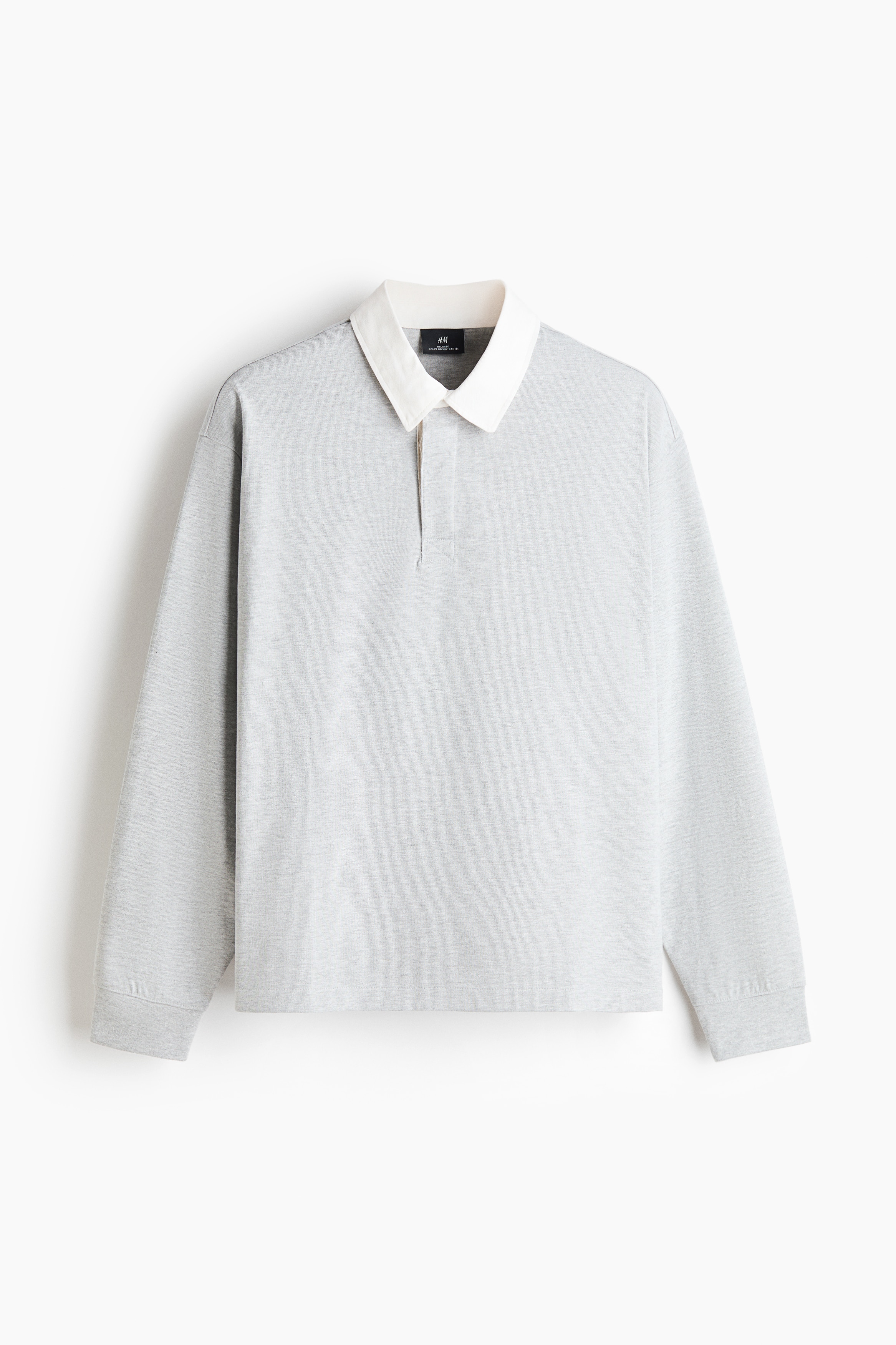 Relaxed-Fit Cotton Rugby Shirt - Light gray melange/white/Green/white