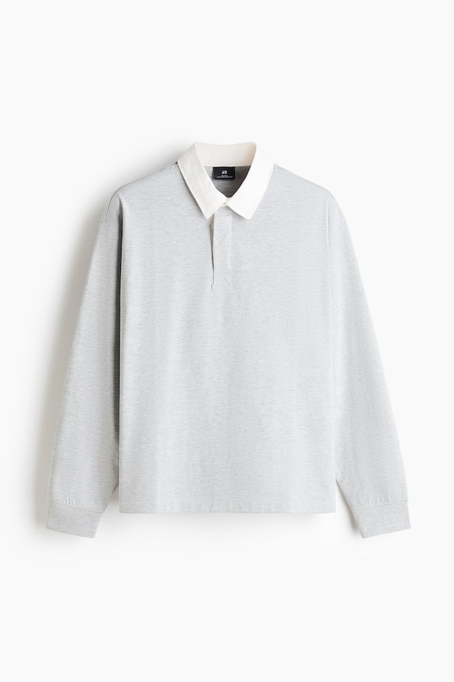 Relaxed-Fit Cotton Rugby Shirt - Light gray melange/white/Green/white - 1