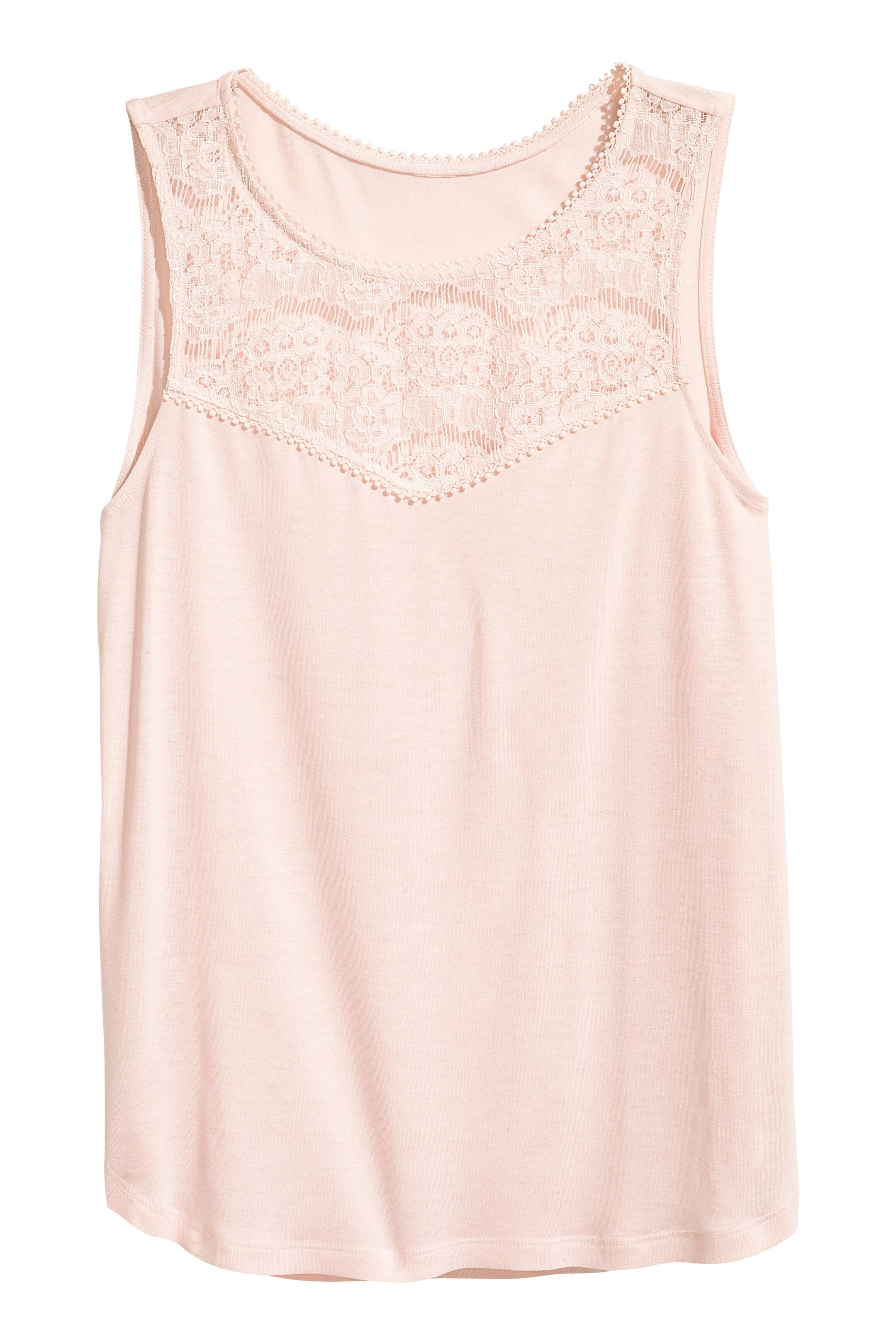 View larger image: Sleeveless top with lace - Powder pink - Ladies | H&M GB 1