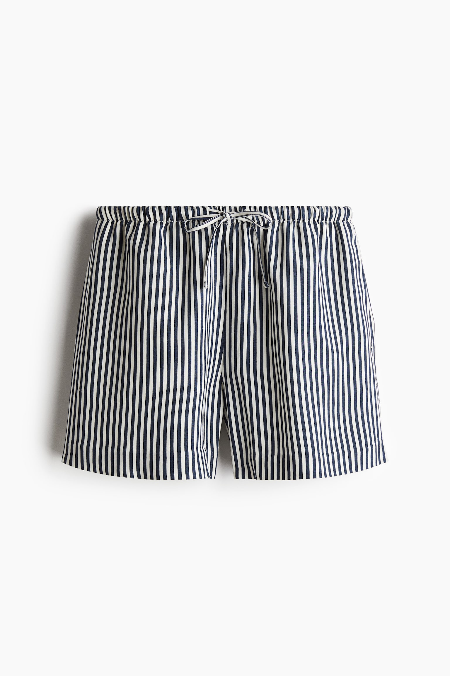 Женские шорты H&M Linen-Blend Drawstring, цвет: Тёмно-синий / Полосатый — фото 1