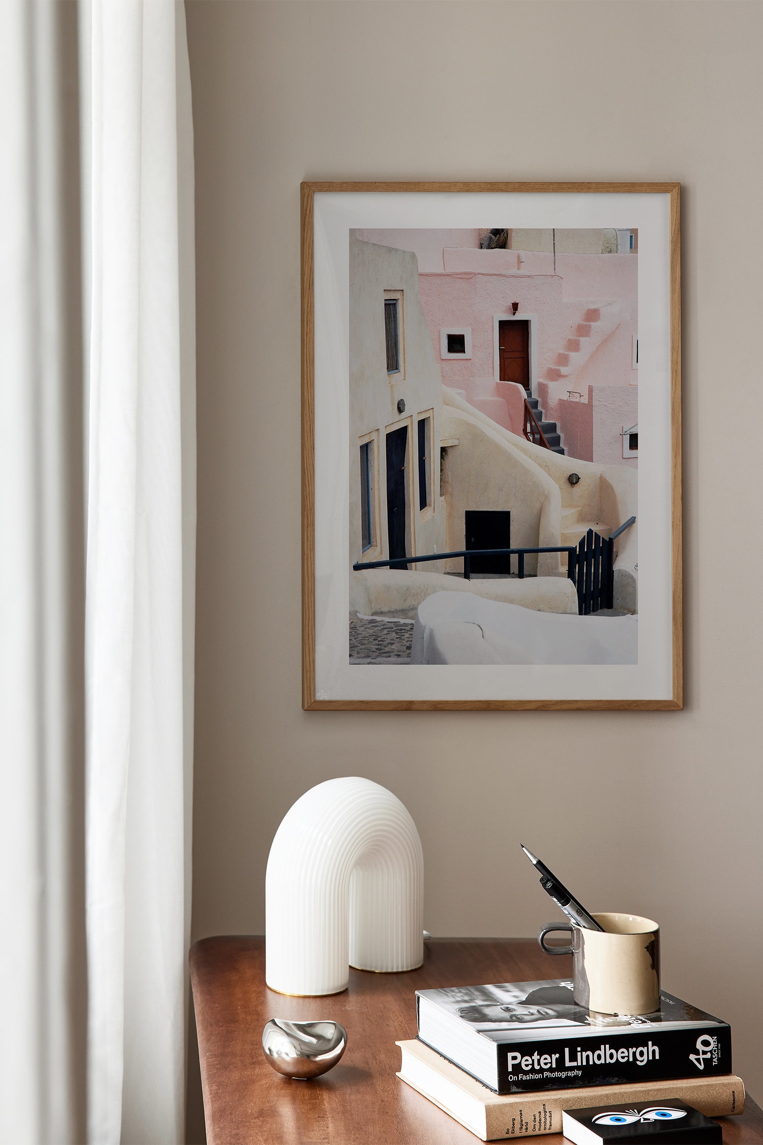 Santorini Buildings Plakat-Różowy