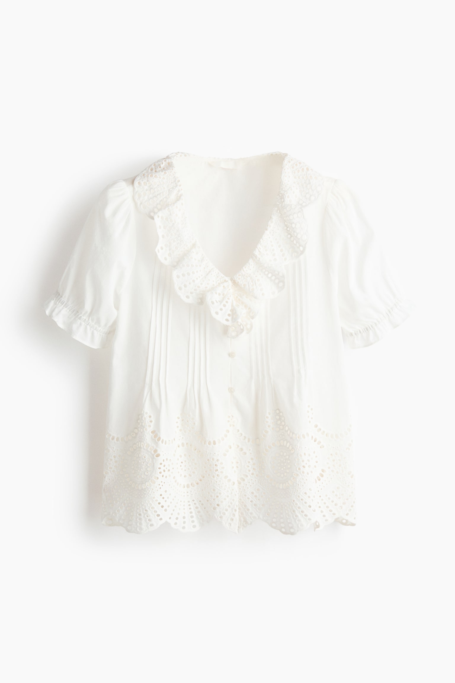 Broderie Anglaise Cotton Blouse - White/Black - 1
