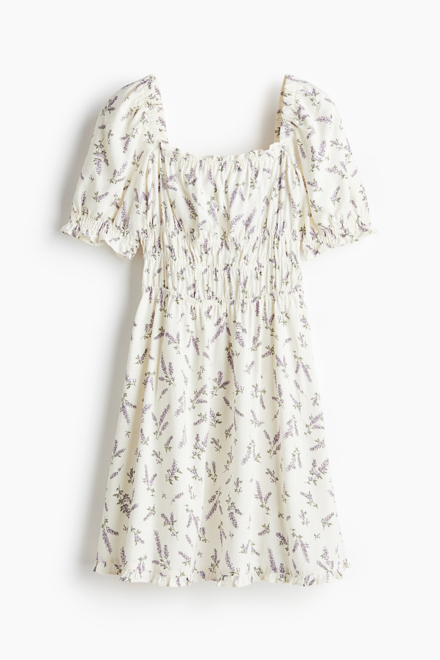 Женское платье H&M Smocked-Detail, цвет: Белый / С принтом — фото 1