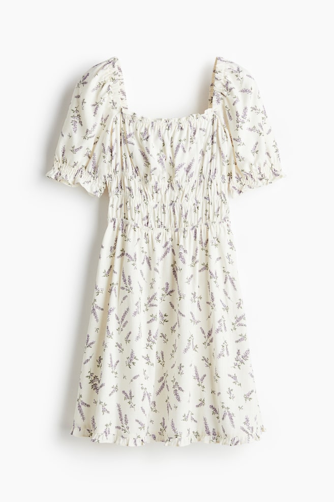 Smocked-Detail Dress - White/floral - 1