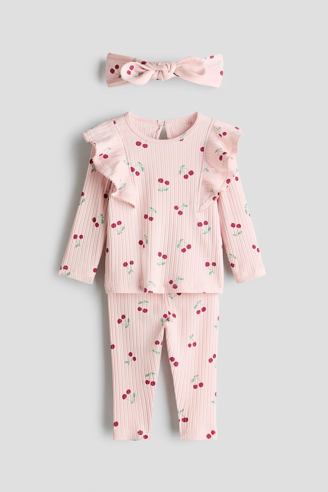 3-Piece Printed Cotton Set - Light pink/cherries/White/strawberries/Light pink/cherries - 1