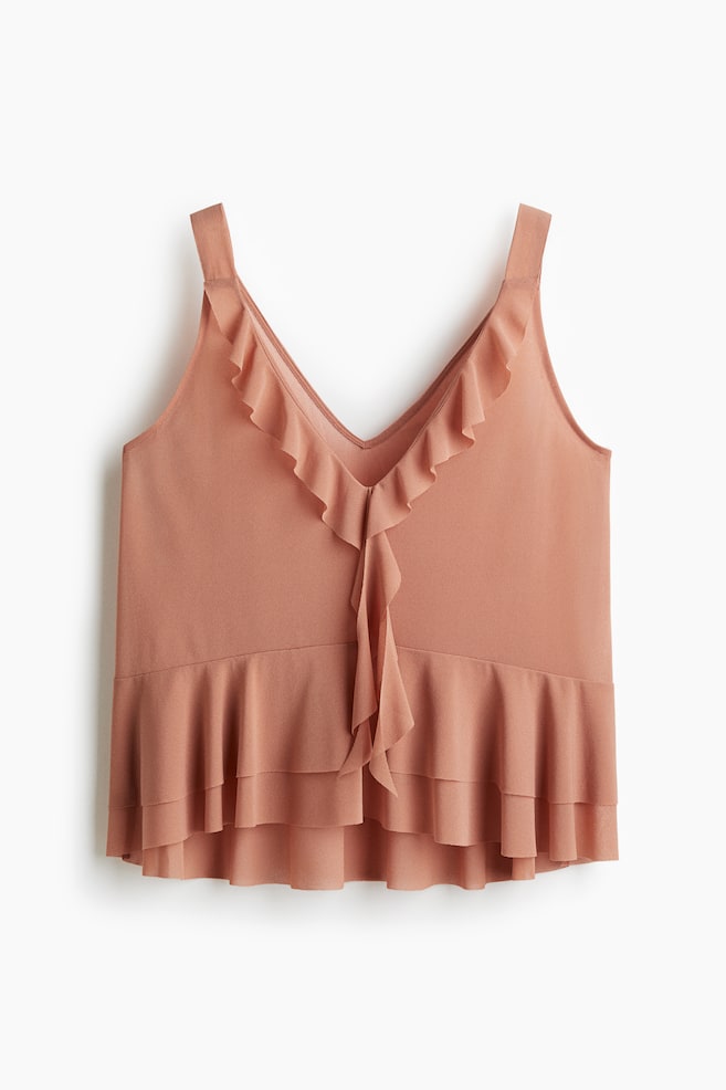 Flounced Sleeveless Top - Dusty orange/Light turquoise - 1