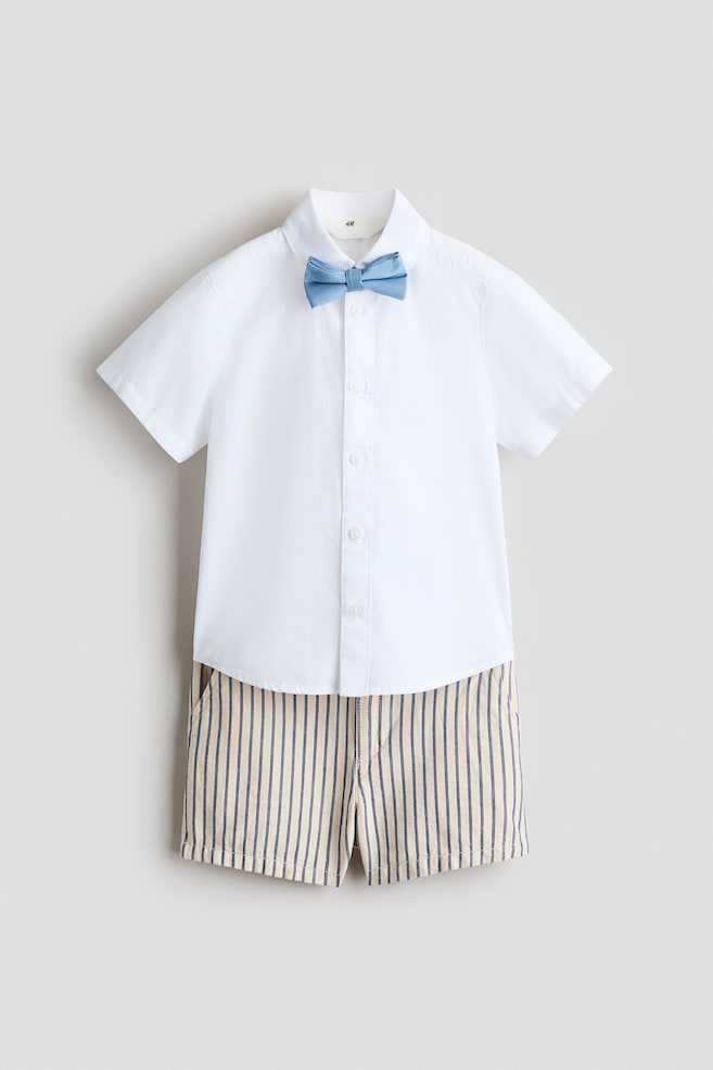 3-piece dressy set - White/Beige striped - 1