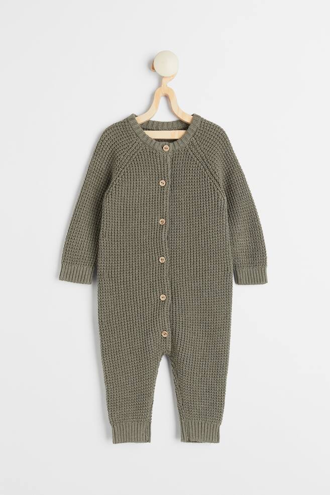 Knitted cotton romper suit - Khaki green