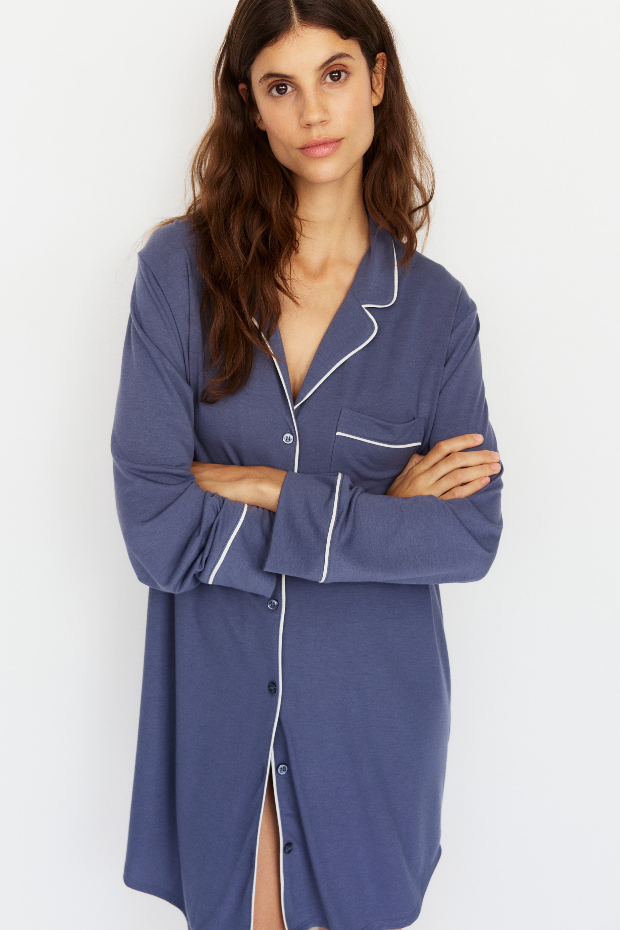 查看大圖: MAMA 襯衫式連身睡衣 - 鴿藍色 - Ladies | H&M 2